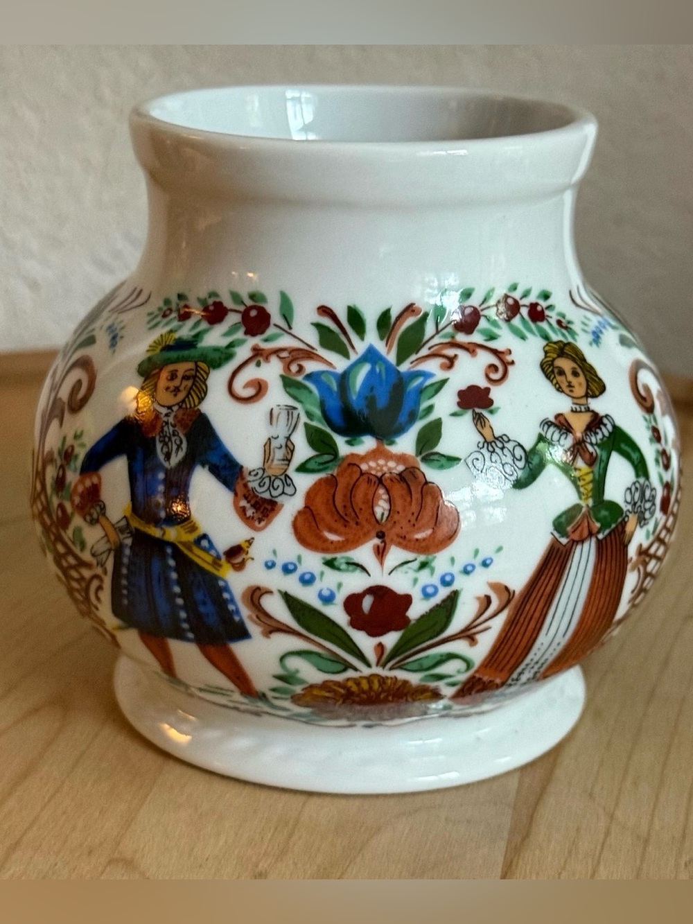 Vintage Kurt Hammer German porcelain pitcher w/colorful folk art floral designs